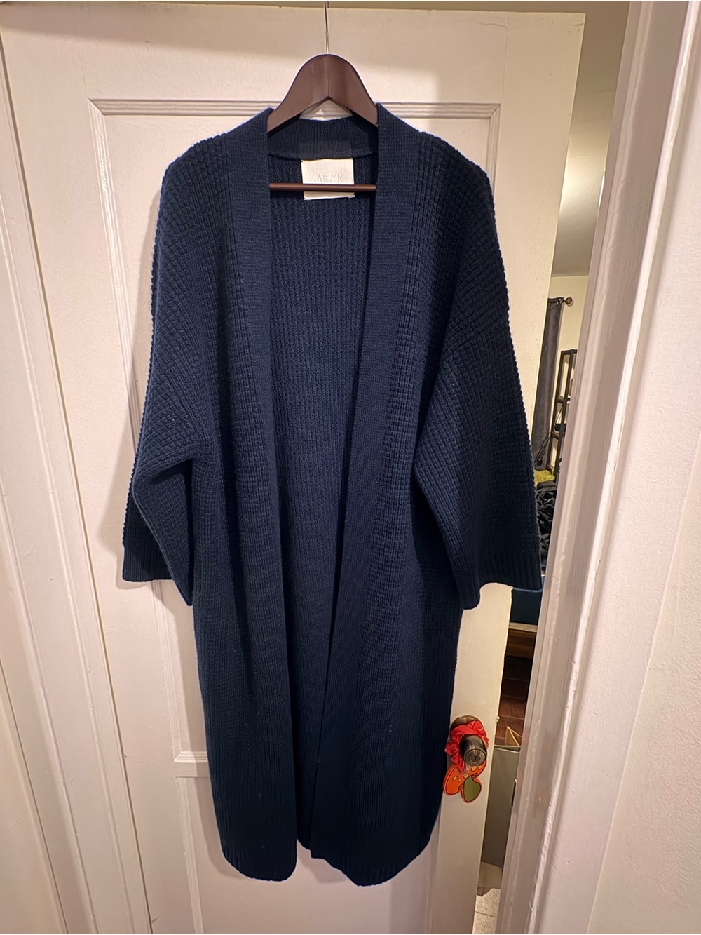 Navy Open-Front Waffle-Knit Cashmere Duster - Unisex